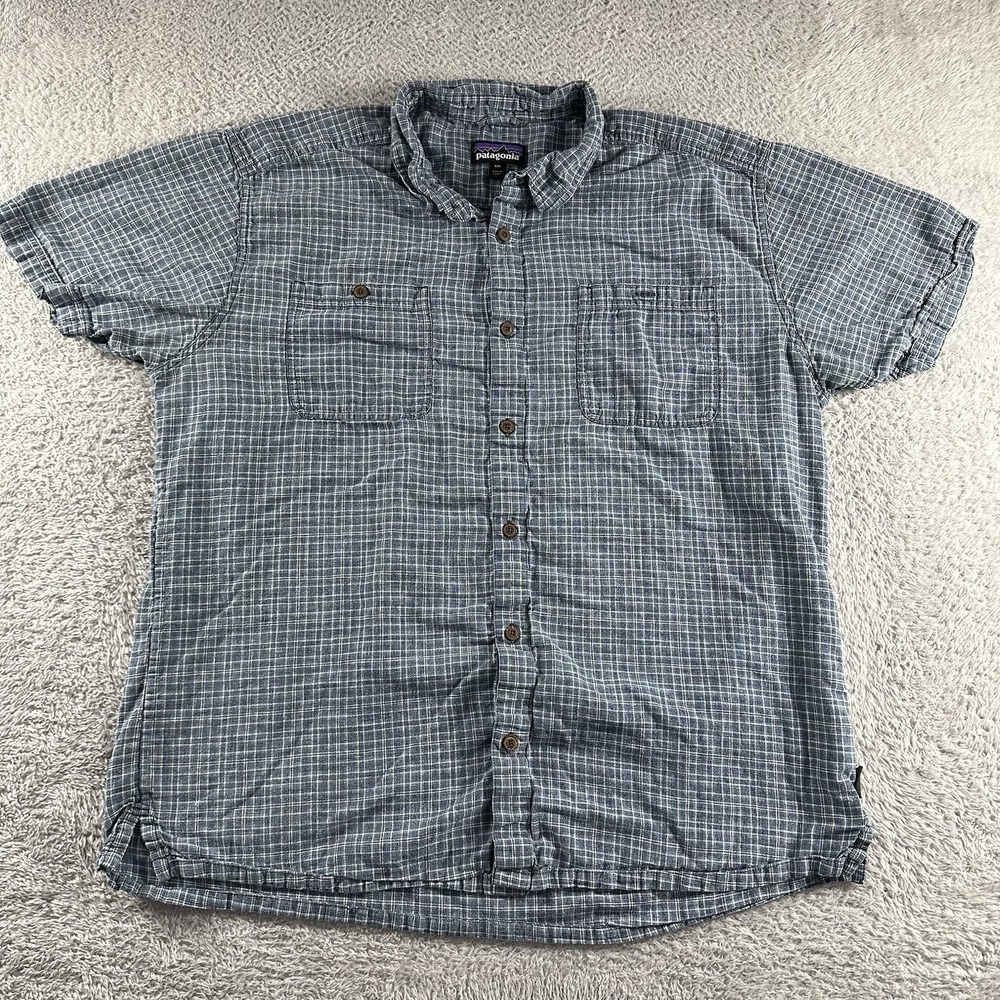 Patagonia Shirt Mens‎ XXL Blue Plaid Button Up Short Sleeve Lightweight